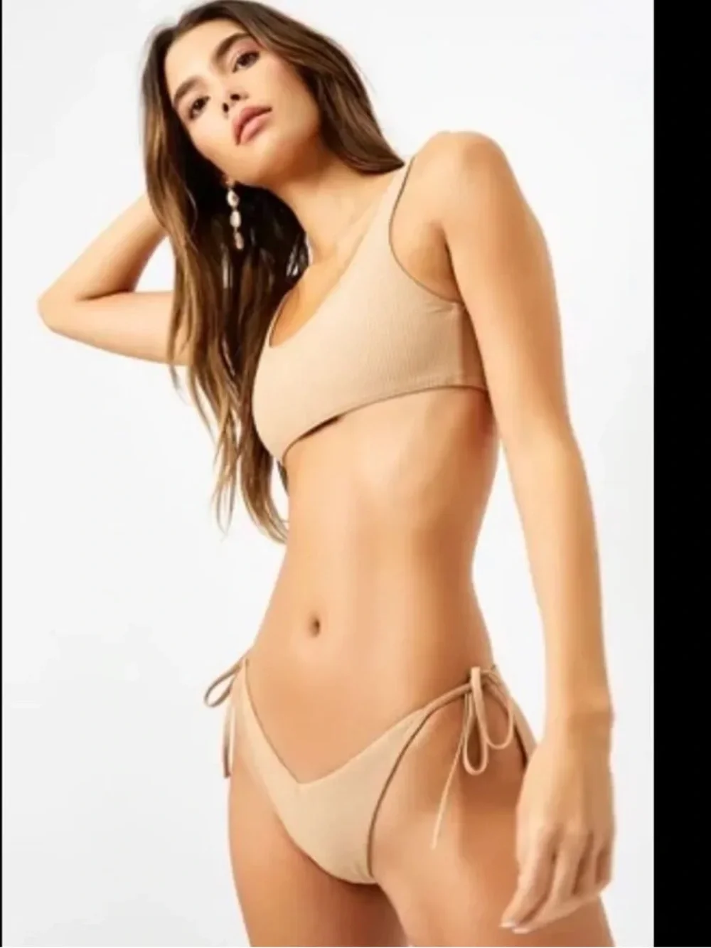 Frankie's Bikinis Conner Ribbed Top and non ribbed Bottoms in Earth/Tan